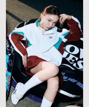 팝러쉬 컬러블럭 스탠넥 아노락 아이보리 UR123CWT34