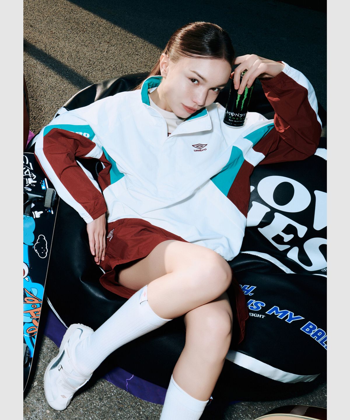 엄브로(UMBRO) 팝러쉬 컬러블럭 스탠넥 아노락 아이보리 UR123CWT34