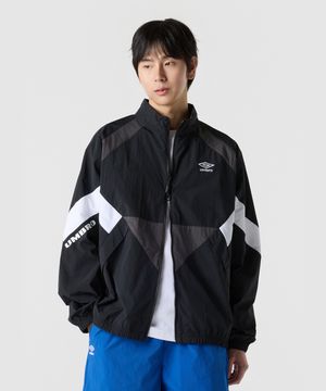 팝러쉬 컬러블럭 스탠넥 바람막이 자켓 블랙 UR123CJK34