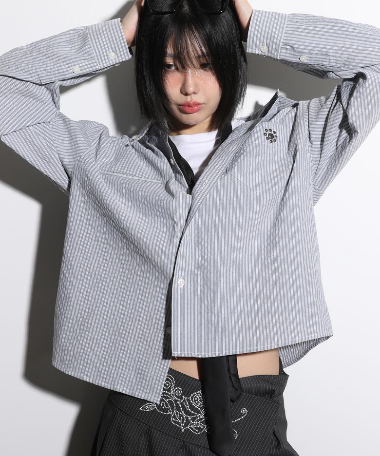 GS016 스터드 포인트 크롭 긴팔 셔츠 (GRAY)