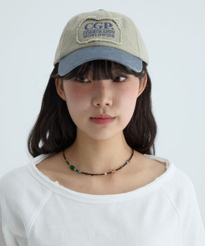 스퀘어 로고 데미지 볼캡-라이트 카키