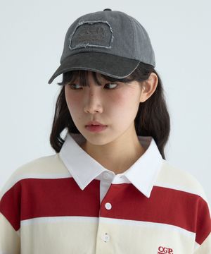 스퀘어 로고 데미지 볼캡-차콜