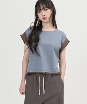 W 레이어드 크롭 티셔츠 (BLUE)