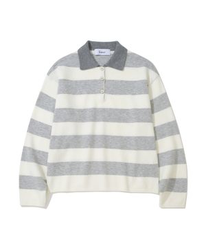 (UNISEX) 스트라이프 럭비 카라 니트 CLOUD