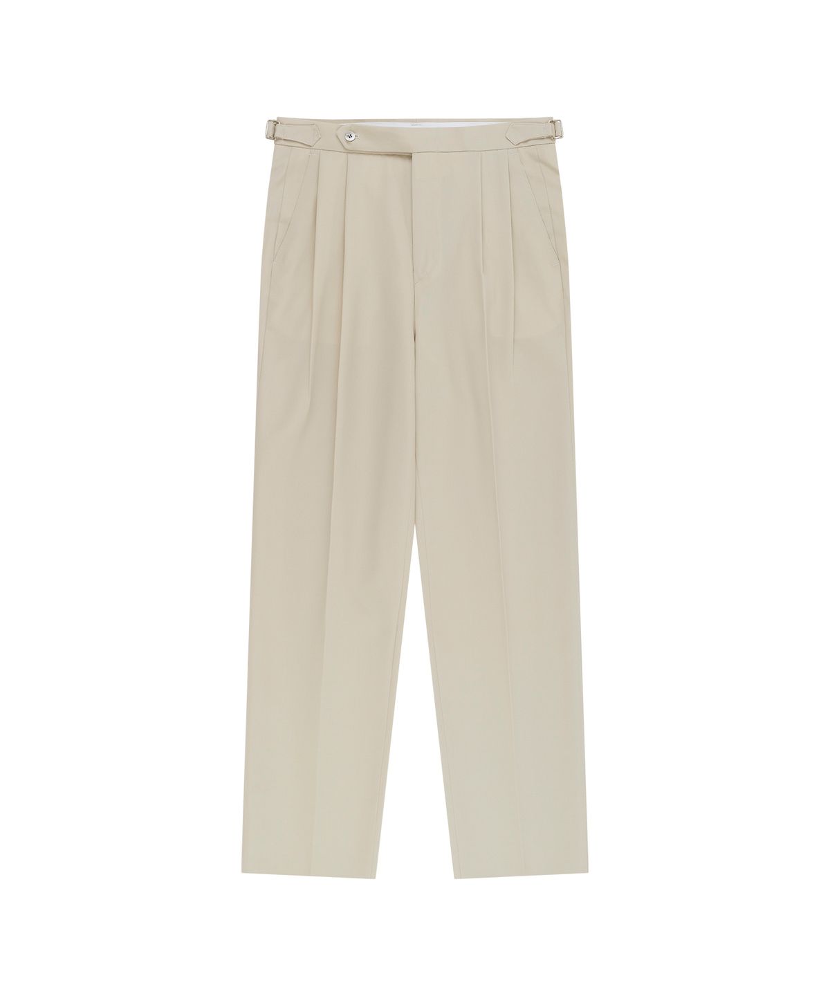 벨리프(BELLIEF) Essential Wool Gabardine Adjust Twill 2-Pleated Relaxed Trousers (Beige)