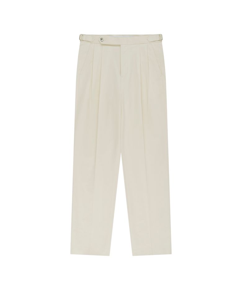 Essential Cotton Twill Adjust 2-Pleated Relaxed Chino (Ecru)