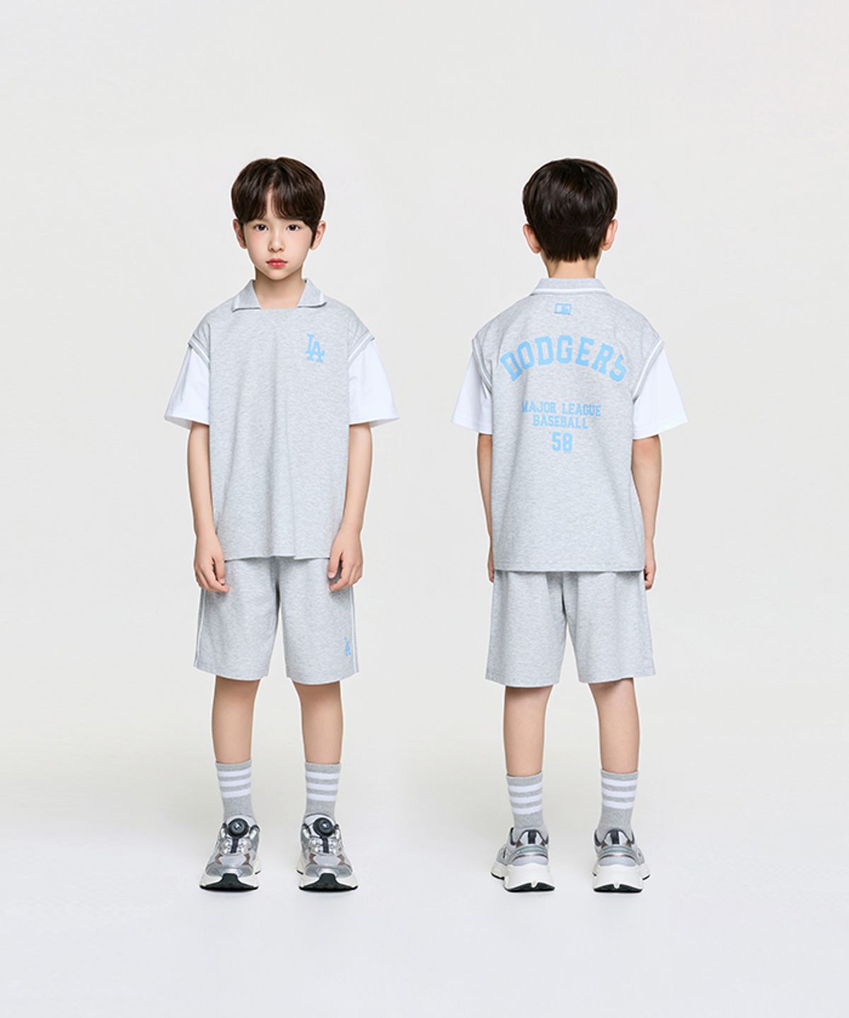 엠엘비 키즈(MLB KIDS) 스포티브 바시티 레이어드 티셔츠세트 LA (L.Melange Grey)