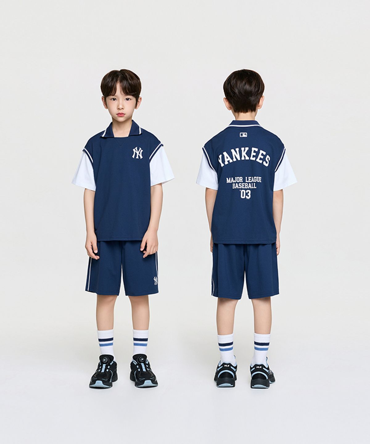 엠엘비 키즈(MLB KIDS) 스포티브 바시티 레이어드 티셔츠세트 NY (Navy)