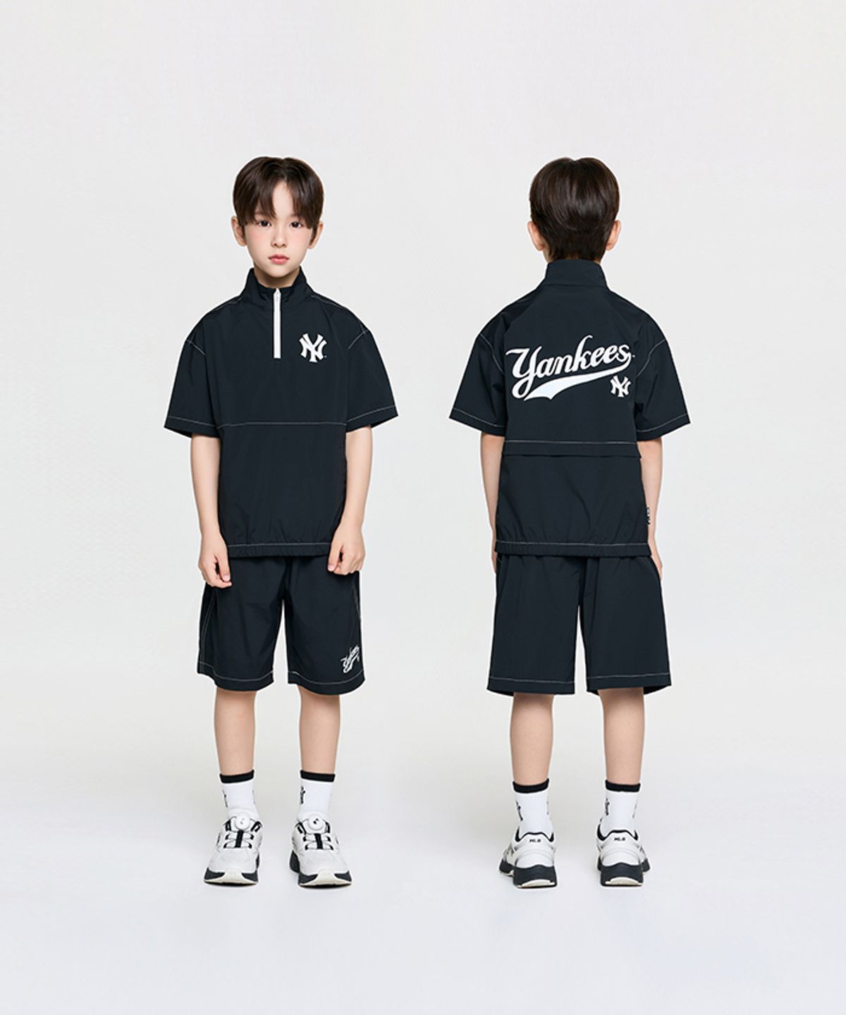 엠엘비 키즈(MLB KIDS) 스포티브 베이직 우븐 반팔 아노락 세트 NY (Black)