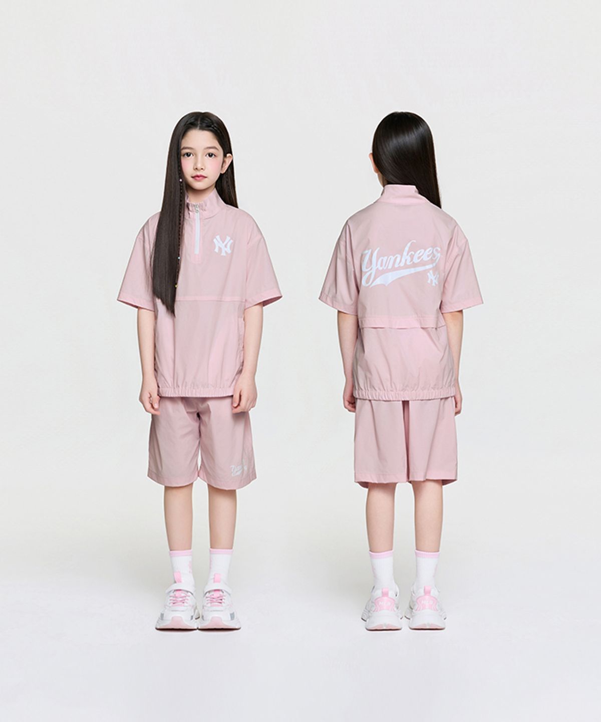 엠엘비 키즈(MLB KIDS) 스포티브 베이직 우븐 반팔 아노락 세트 NY (Mg.Pink)
