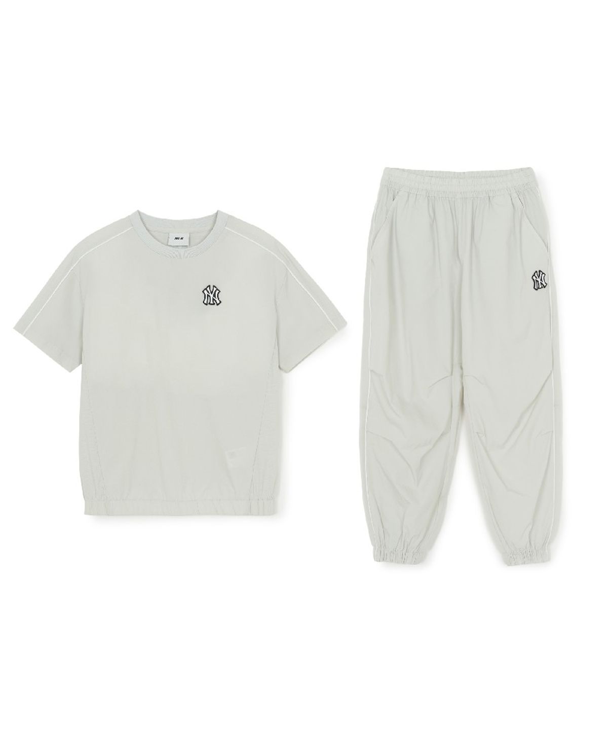 엠엘비 키즈(MLB KIDS) 아웃도어 베이직 우븐팬츠 티셔츠세트 NY (Mg.Cream)