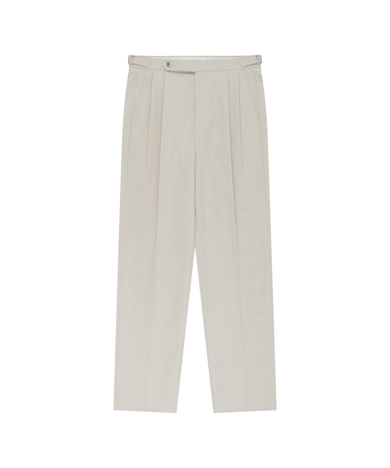 Essential Cotton Twill Adjust 2-Pleated Relaxed Chino (Light Beige)