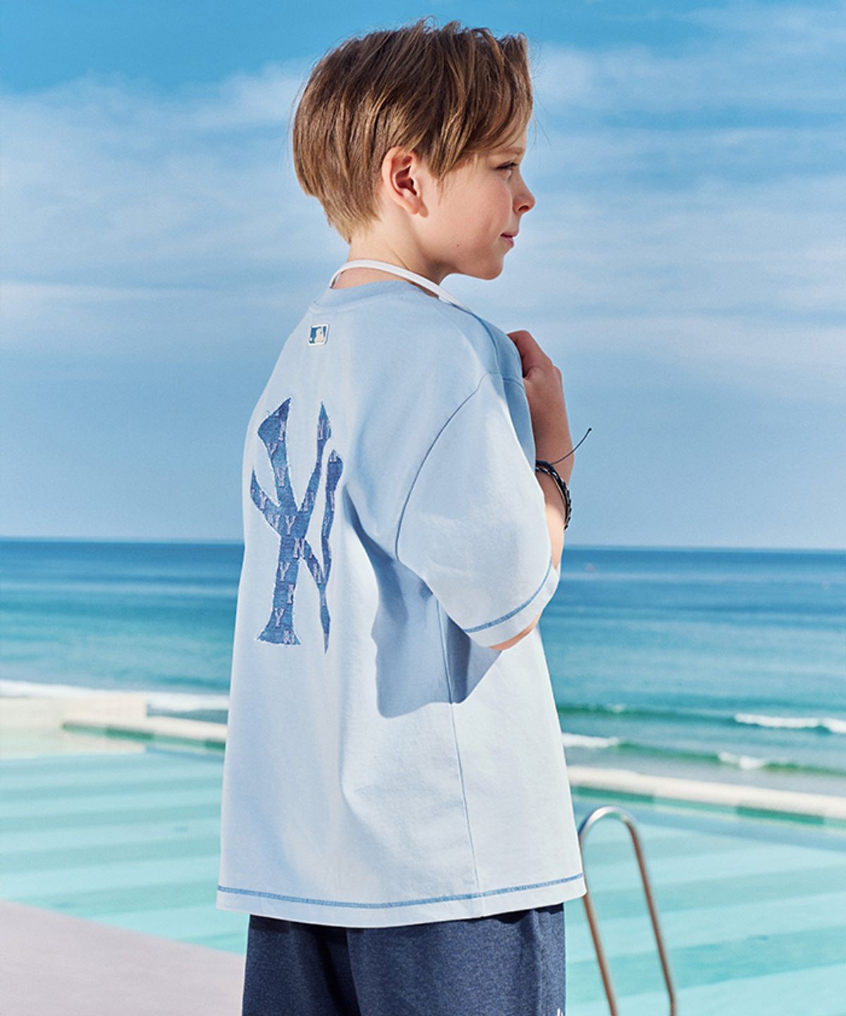 엠엘비 키즈(MLB KIDS) 스트릿 모노그램 빅럭스 티셔츠 NY (Sky blue)