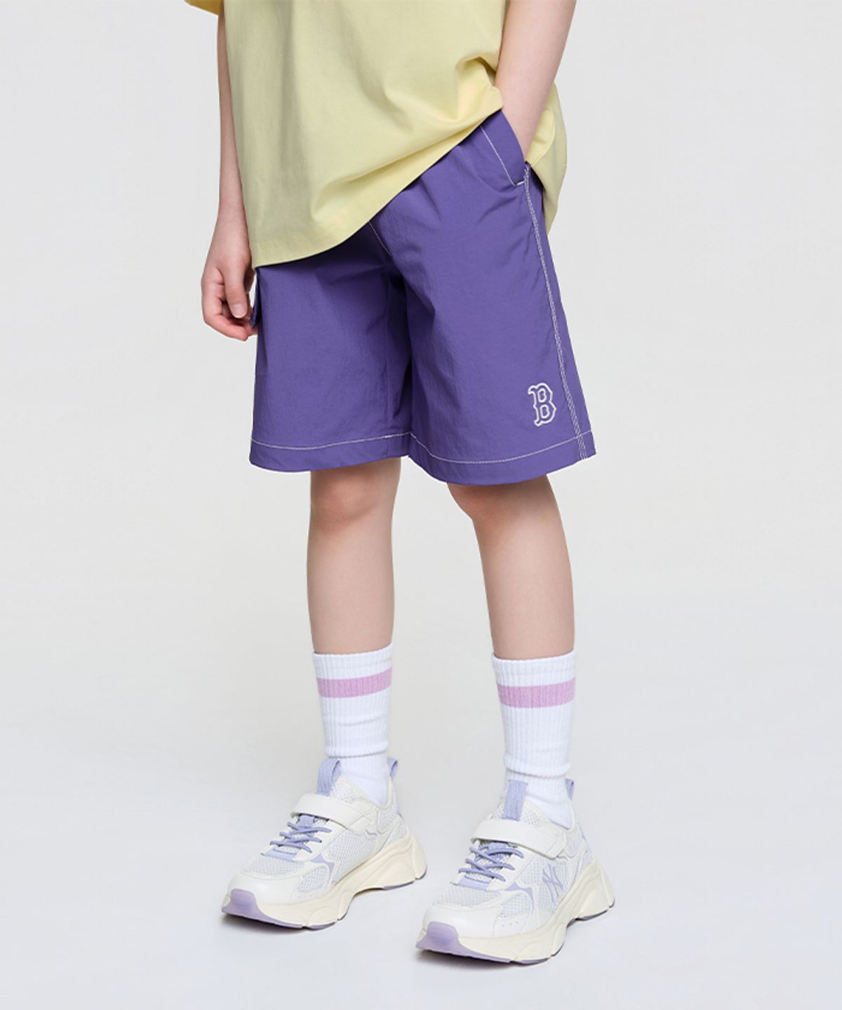 엠엘비 키즈(MLB KIDS) 스포티브 스몰로고 나일론 5부 팬츠 BOS (Violet)