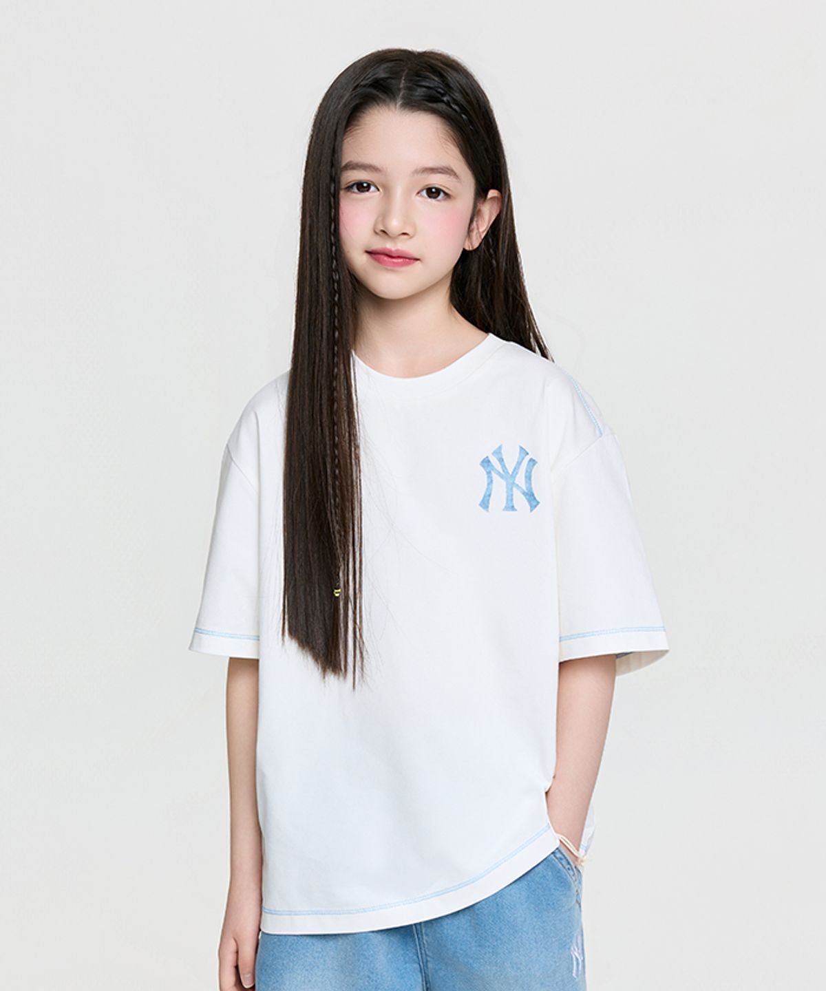 엠엘비 키즈(MLB KIDS) 스트릿 모노그램 빅럭스 티셔츠 NY (Ivory)