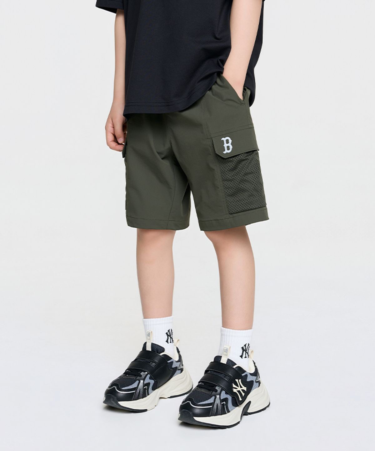 엠엘비 키즈(MLB KIDS) 아웃도어 메쉬배색 카고 5부 팬츠 BOS (D.Khaki)