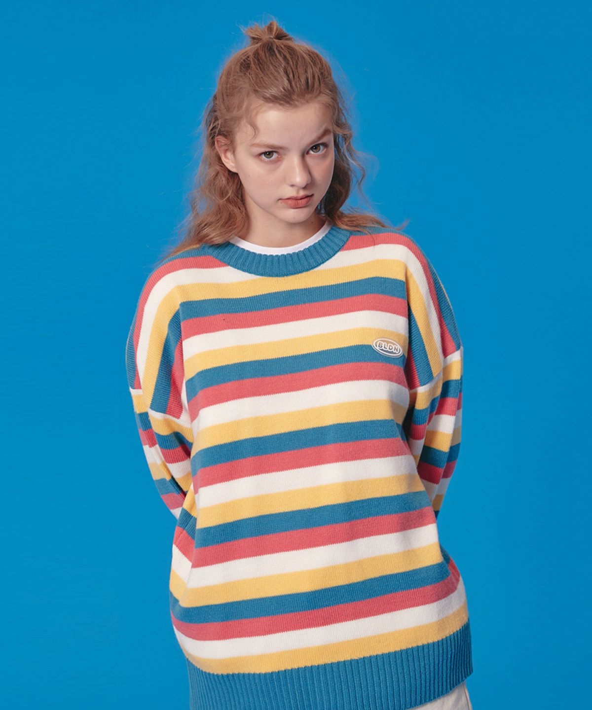 블론드나인(BLOND9) WAPPEN STRIPE KNIT SWEATER_BLUE
