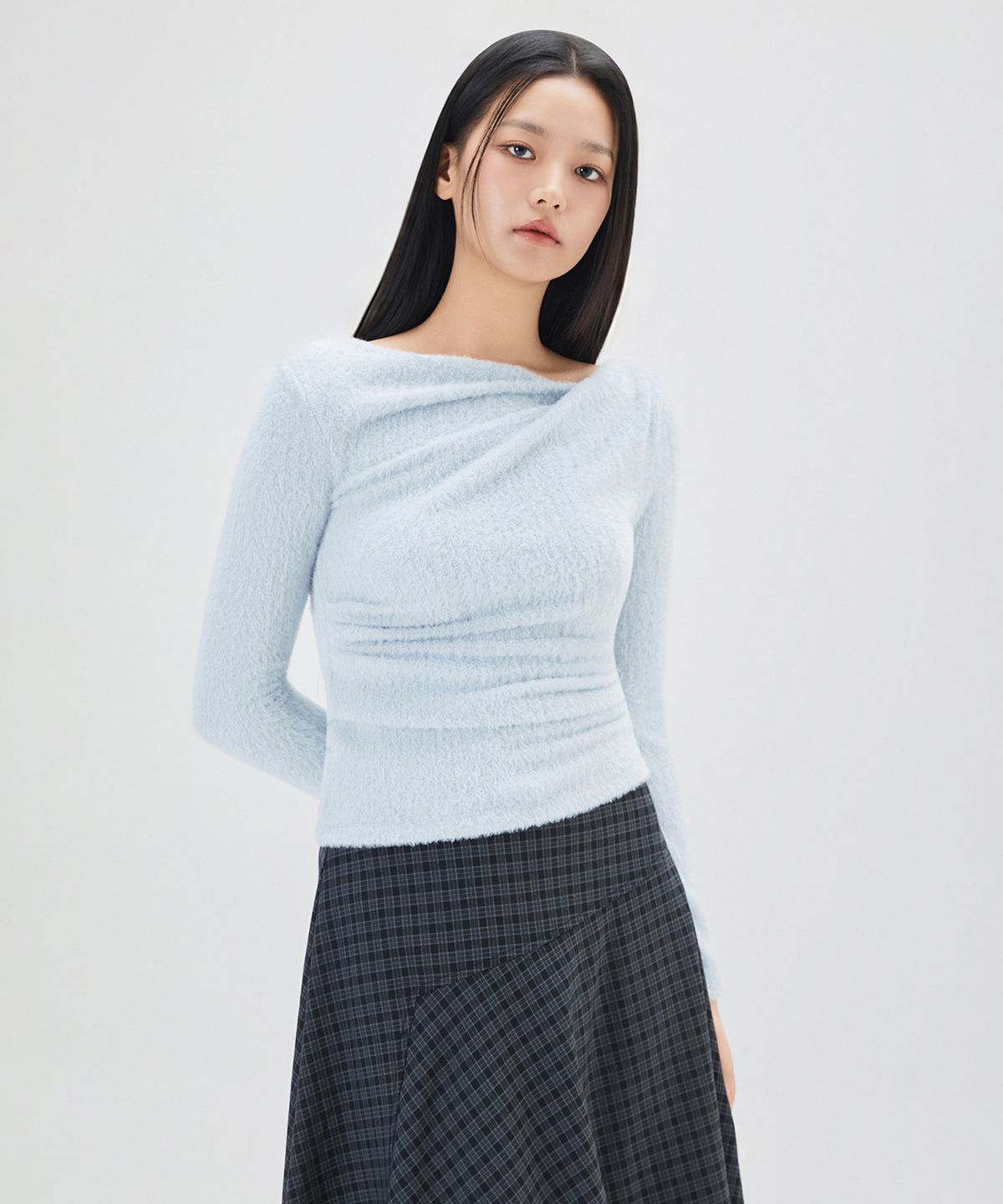 미쏘(MIXXO) 헤어리 드레이프 티셔츠 RE LWG117A_MIWLWG32QA