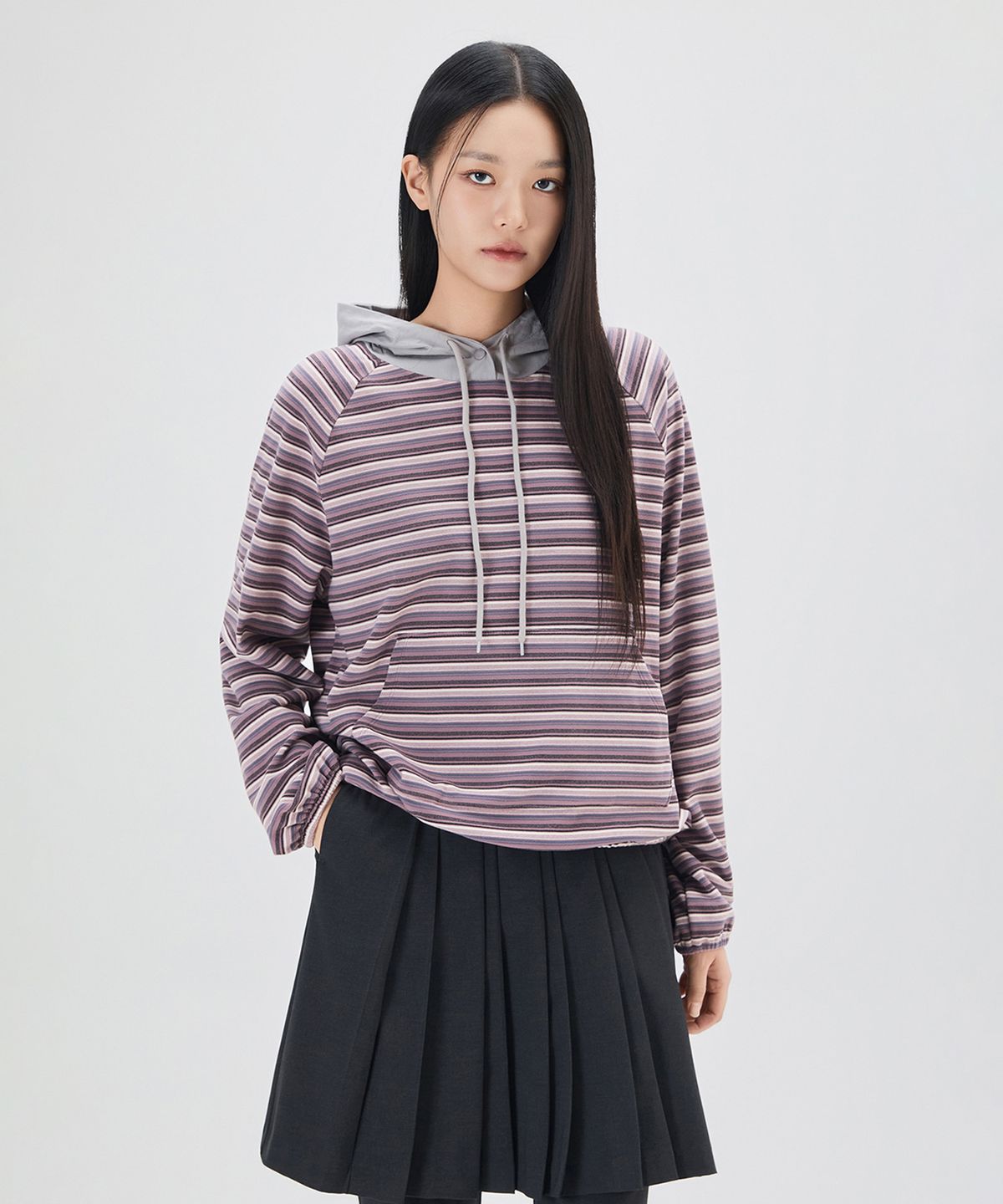 미쏘(MIXXO) 스트라이프 후드 티셔츠 RE LWG249A_MIWLWG36QA