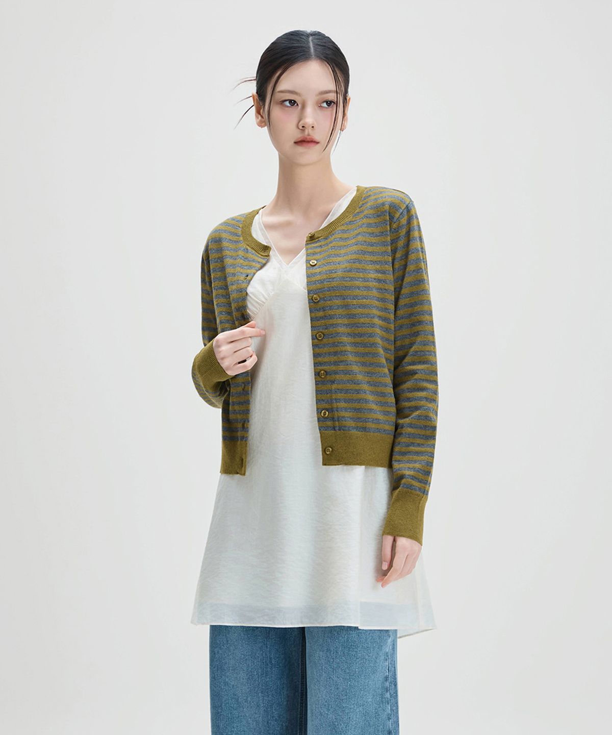 미쏘(MIXXO) 라운드넥 스트라이프 가디건 RE CKFT69T_MIWCKG40QT