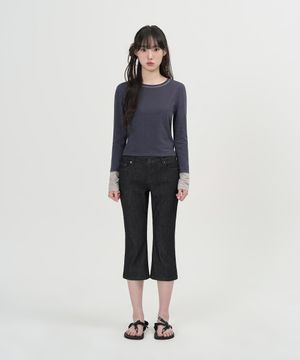 W 데님 카프리 팬츠 (BLACK)