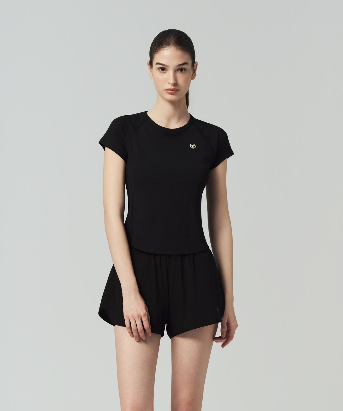세르지오 타키니(SERGIO TACCHINI) W 립 슬림핏 반팔 티셔츠 (Black)