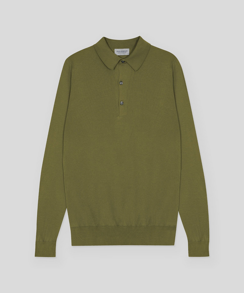 BRADWELL Sea Island Cotton Long Sleeves Polo Shirt Seasonal 11 Colors