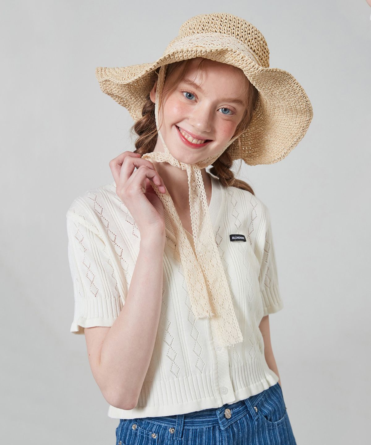 블론드나인(BLOND9) PUNCHING V NECK KNIT CARDIGAN_IVORY