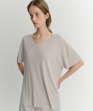 SILK RIB U NECK T-SHIRT (BEIGE)