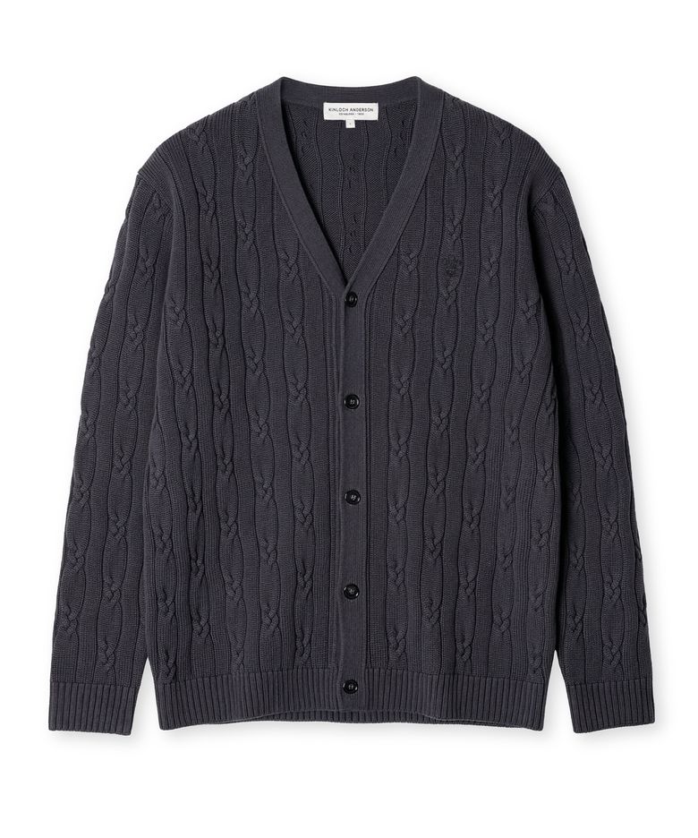 High-Twist Cotton Cable Cardigan (GREY)