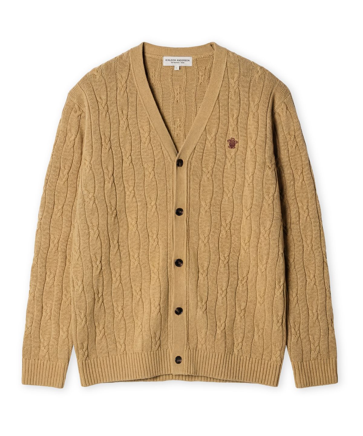 에든버러클럽(EDINBURGH CLUB) High-Twist Cotton Cable Cardigan (CAMEL)