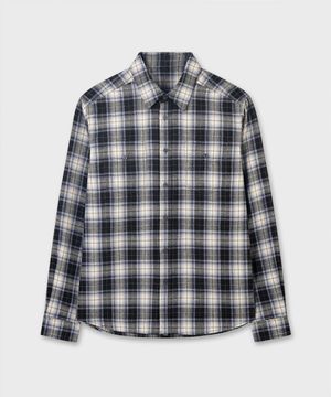 투 포켓 체크 셔츠 블루