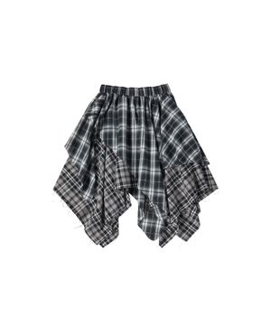 W CHECK UNBALANCE SKIRT [BLACK]