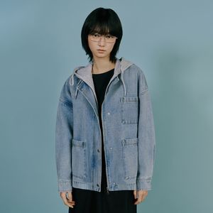 후드 배색 워싱 포켓 데님 자켓 AS1DZ260
