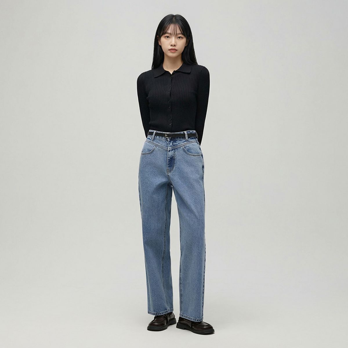 랩(LAP) 요크 절개 하이웨스트 일자핏 팬츠 AS1DP268