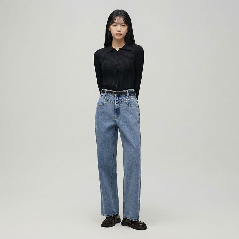 요크 절개 하이웨스트 일자핏 팬츠 AS1DP268