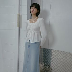 스퀘어넥 셔링 끈 블라우스 AS1WB265