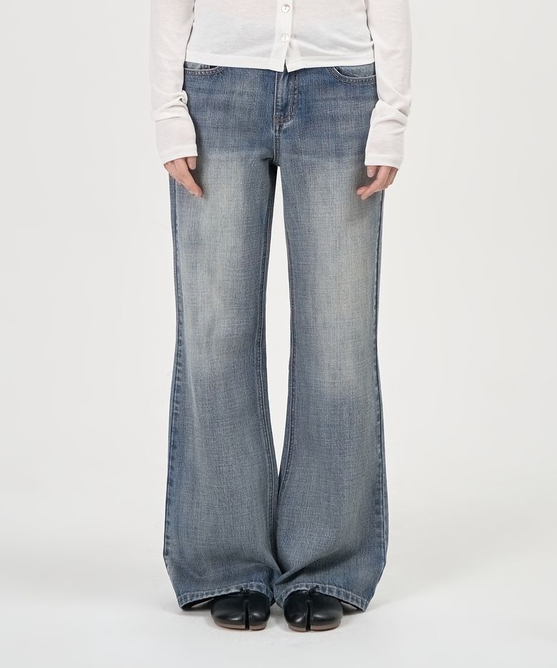 Washed Denim Boots Cut Pants (Blue)