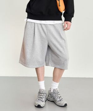 UNI 버뮤다 와이드 원턱 쭈리 6부 반바지 멜란지그레이