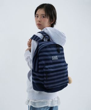 스퀘어 로고 스트라이프 백팩-다크 네이비