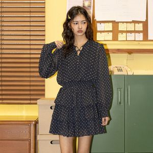 DD_Polka dot ruffle mini dress_NAVY