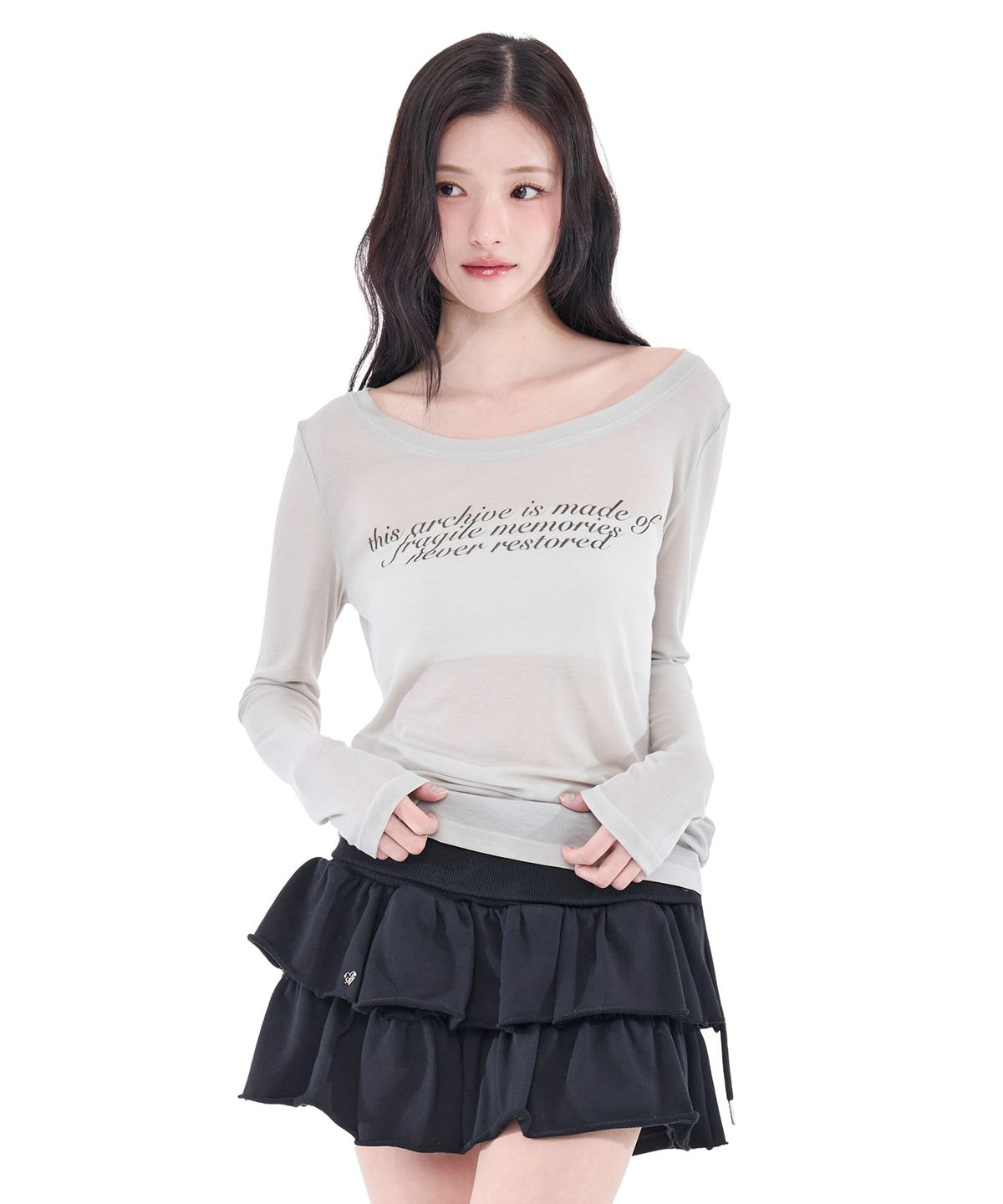 알키알카(ALKI ALKA) Sheer Long Sleeve (Light Gray)