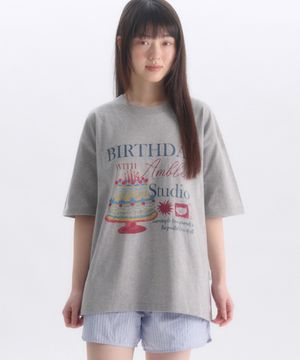 Happy birthday 그래픽 반팔 티셔츠 AS1301 (멜란지)