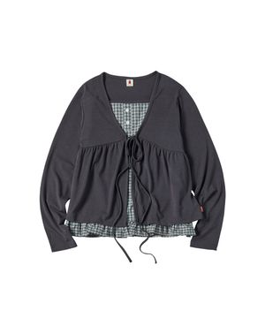 W CHECK CARDIGAN [DEEP GARY]