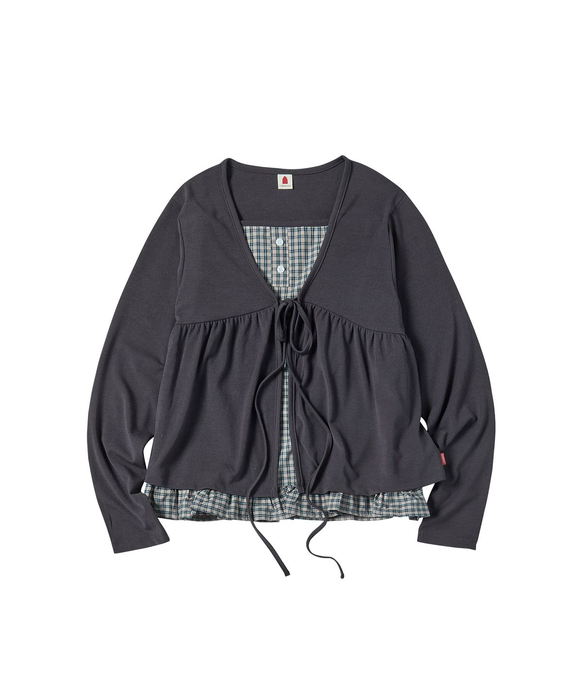 꼬모니노즈(COMONINOZ) W CHECK CARDIGAN [DEEP GARY]