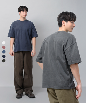 피그먼트 워싱 뒷절개 반팔 티셔츠 (5color)