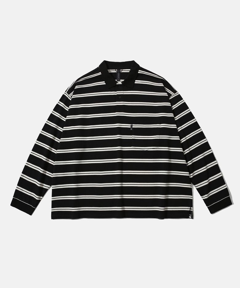 [SS26] WIDE POLO L/S SHIRT / BLACK STRIPE