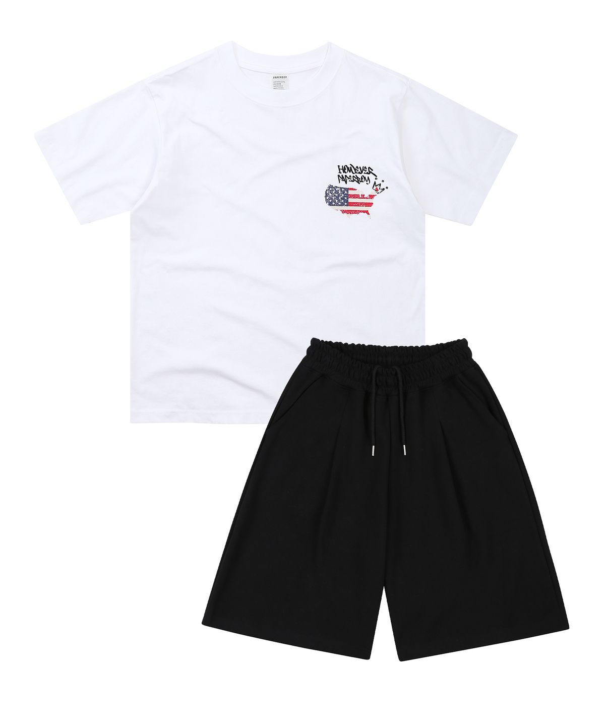페이퍼보이(PAPERBOY) [SET] USA 빈티지 반팔 하프팬츠 셋업-화이트