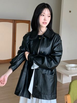 PATTI vintage leather half jacket_BLACK