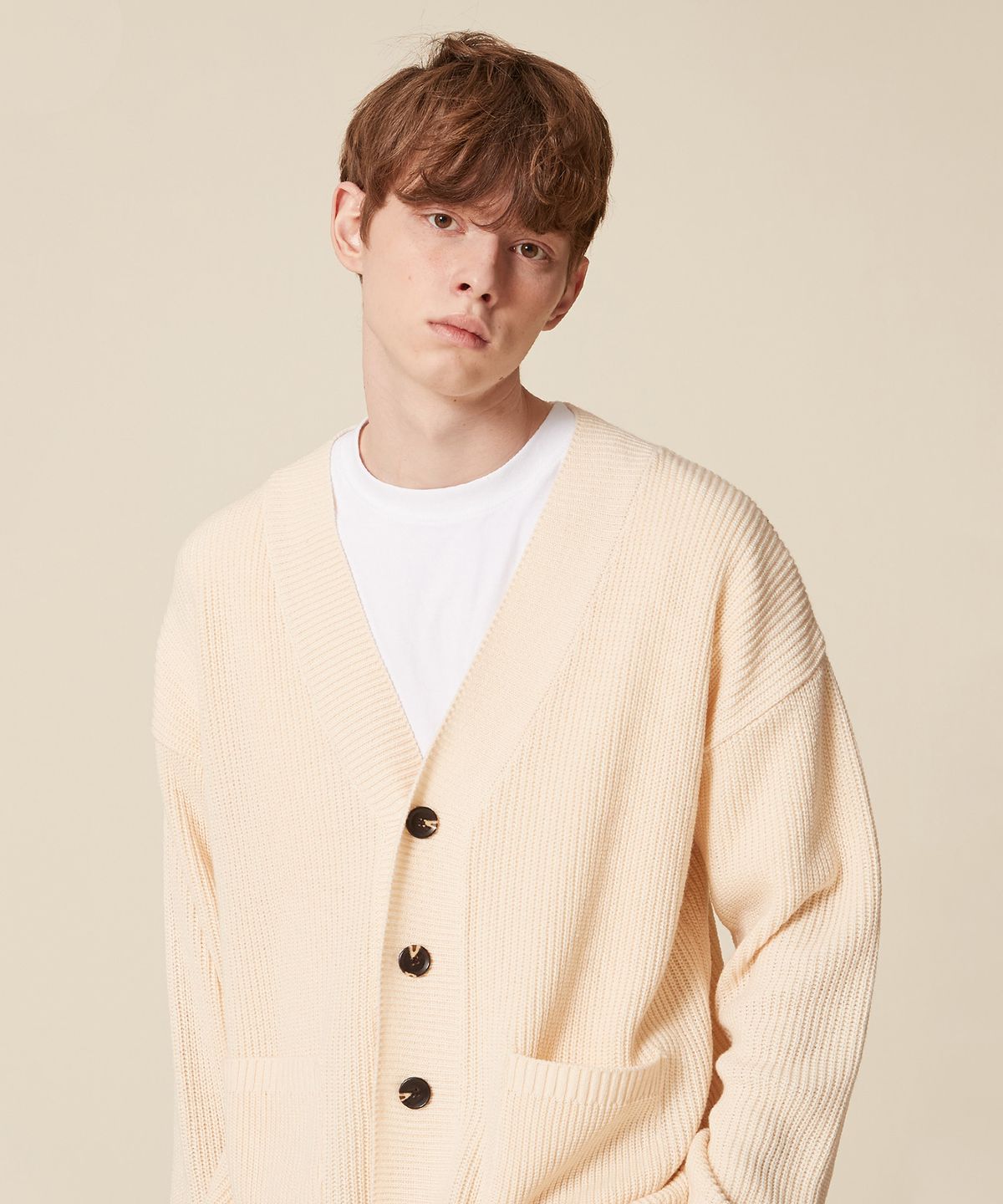 블론드나인(BLOND9) Basic Rib Knit Cardigan_Ivory